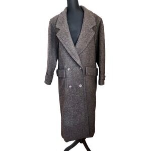 Harve Benard 100% Wool Brown Tweed Long Coat Double-Breasted Size 10